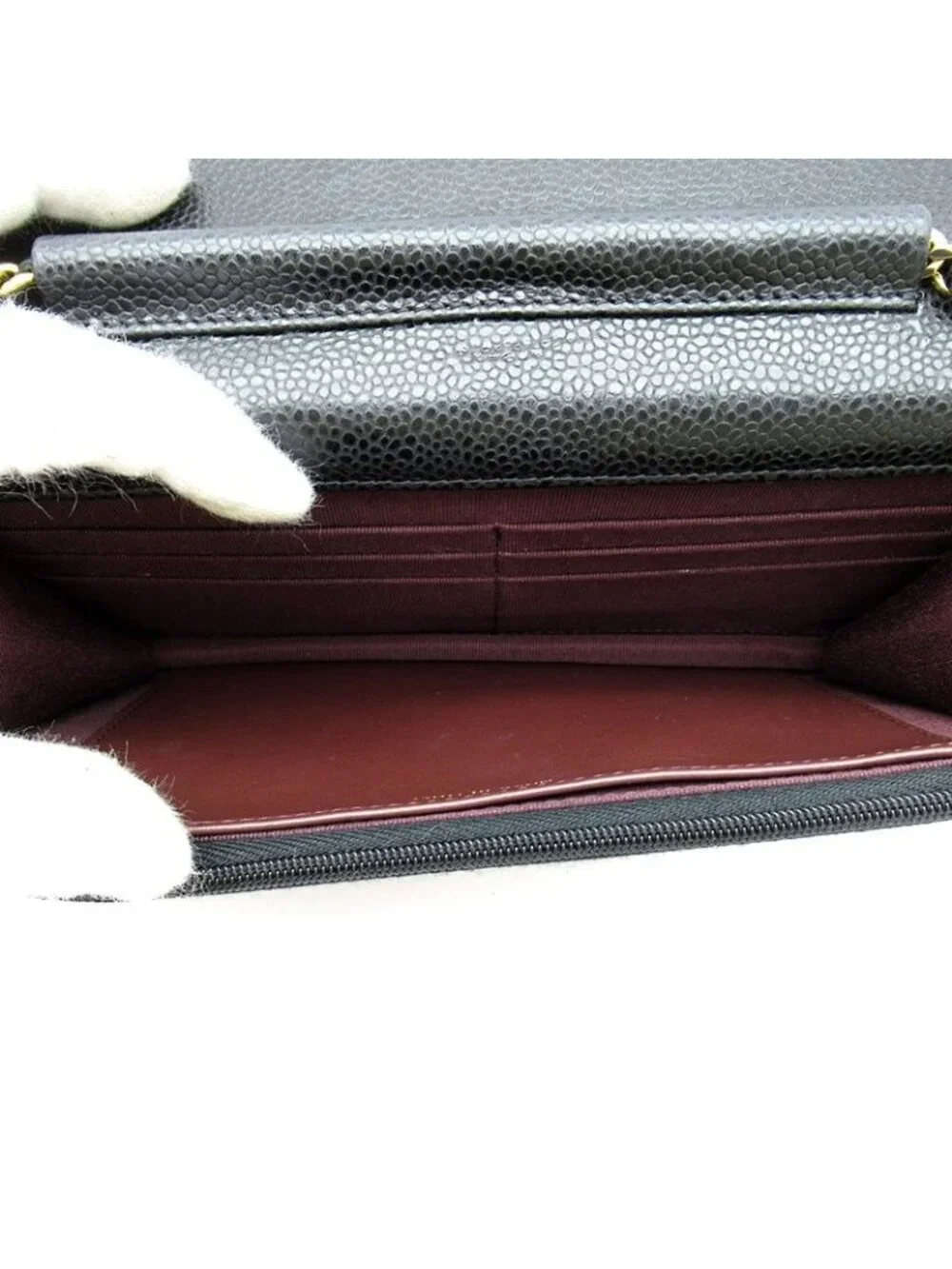 Chanel Quilted Chain Wallet Caviar Leather Shoulder Bag Black